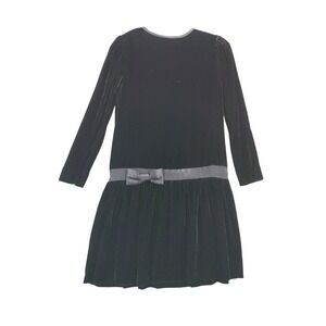 vtg San Remo Velvet Dress Drop Waist Long Sleeve Black Size 7/8‎ Goth Emo